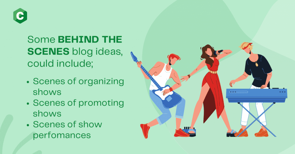 A graphic illustration of a band performing: Music blog ideas