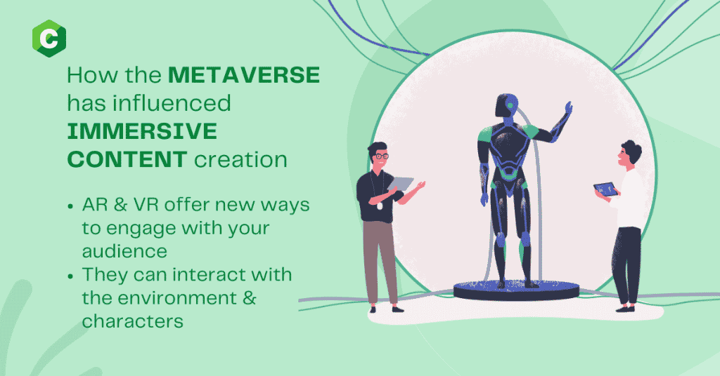 A graphic illustration of two guys working a robot: metaverse for creators