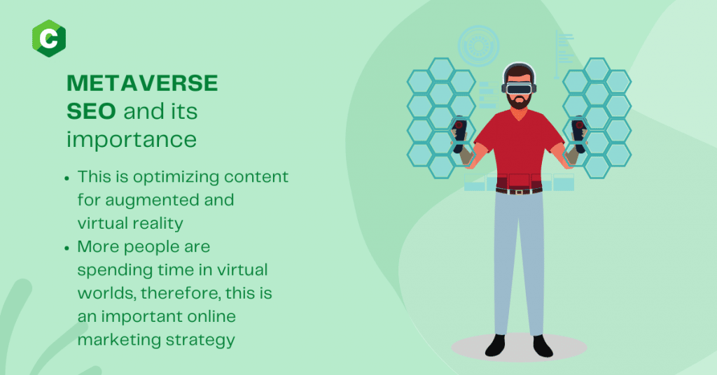 A graphic illustration of someone exploring virtual reality: metaverse seo