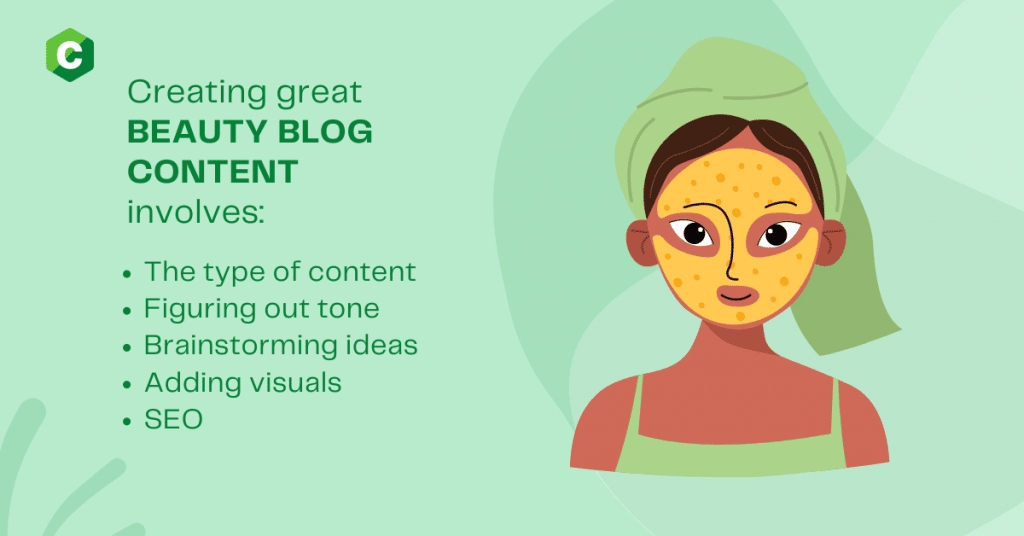 A graphic illustration of a woman with a towel on her head and a mask on her face: how to start a beauty blog