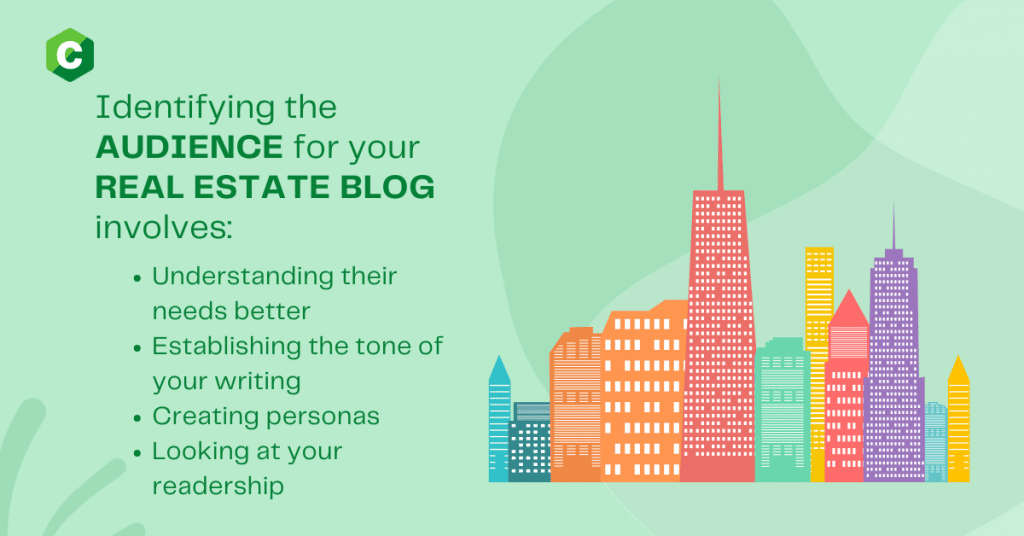 A graphic illustration of colorful buildings: how to start a real estate blog